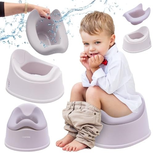 sun baby Kinder Töpfchen 18-36 Monate, rutschfeste Füße, ergonomische Rückenlehne, herausnehmbarer Einsatz, aus Kunststoff, bis zu 15 kg (Weiß-Grau)