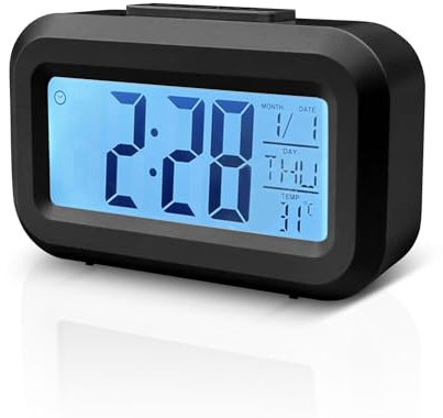 Baxcdyswe Mini Wecker Digital, Mit Temperature Display and Datum - Battery Operated Alarm Clock with LCD Display, Schlummerfunktion, Ohne Ticken Wecker Digital for Bedroom, Office, Travel (Schwarz)