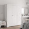 Gecheer Garde-Robe BODO Blanc 146x53,5x173 cm Bois Massif de pin, Armoire de Rangement avec Compartiment avec 3 Portes et Rail de Suspension, Armoire Penderie pour Chambre, Salon, Bureau