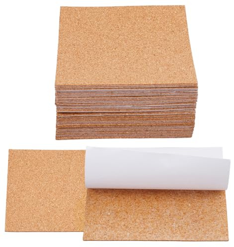 SOFPLATE 50 Stück Quadratischer Getränkeuntersetzer Mit Korkrückseite Selbstklebender Kork 4 x 4{1} cm Mini Bechermattenrückseite Korkplattenböden Fliesen Für Dünne Getränkeuntersetzer Korkplattenzube