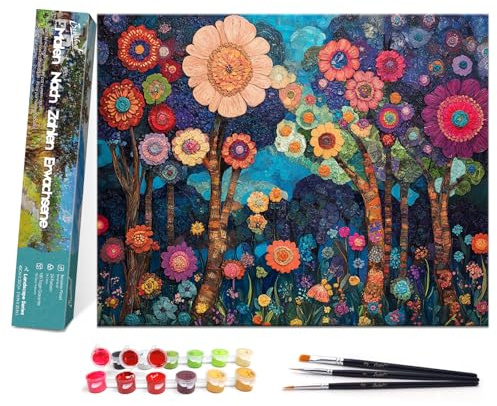 Bougimal Peinture par Numero Adulte Paysage, Sans Cadre inclure Pinceaux et Acryliques Peintures - 40x50 cm, Arbre fleuri 3