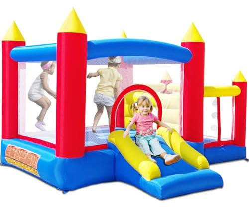 Ballsea Bouncy Castle, Kids Inflatable Bounce House with Blower, Inflatable Slide with Sun Cover for Kids Indoor Outdoor