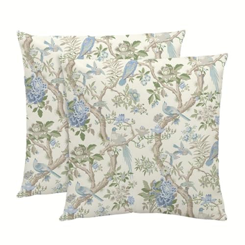 NIULAA Luxus Samt Kissenbezug 50x50 2er Set Blumen Kissenbezüge Weich Sofakissen Vintage Quadratisch Dekokissen Aesthetic Kissen Dekoartikel Mit Pfingstrosen & Vogel–Beidseitig Bedruckte