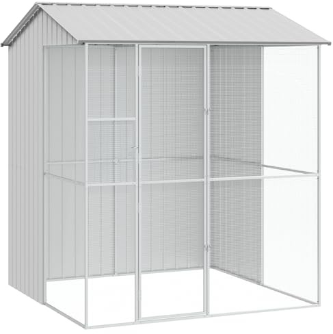vidaXL Jaula para Aves Gris 215 x 210 x 247 cm Acero galvanizado, Aviario Moderno para jardín y terraza, casa Exterior para Tus pájaros, Resistente y Rectangular.