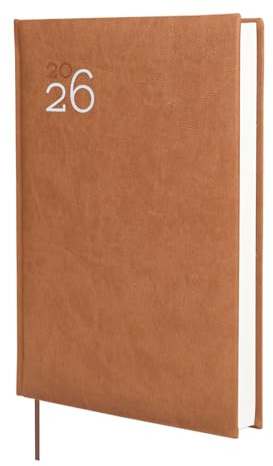 Finocam - Kalender 2026, 1 Tag pro Seite, Januar - Dezember (12 Monate), Jahresplaner 2026, gebunden, Hardcover, gepolstert, Milano, Braun, Spanisch