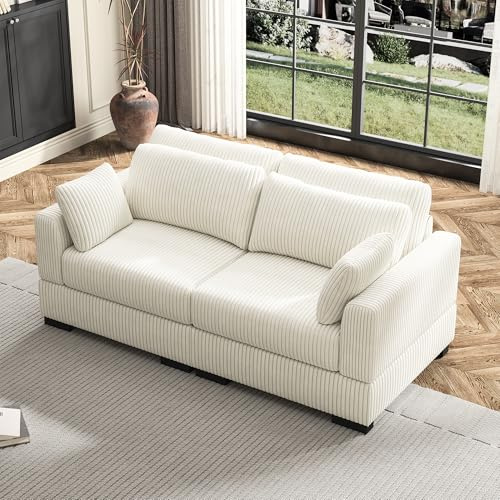 DAHUEN Ecksofa, Modulares Sofa mit Schlaffunktion und Bettkasten, Convertible Sectional Sofa mit Armlehnen und Rückenlehnen, Polsterecke mit stauraum, für Wohnzimmer und Schlafzimmer, Cord (Beige A)