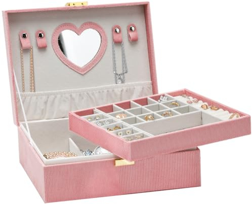Schmuckkästchen Mädchen 2 Ebenen - Schmuckkasten für Damen Schmuckkasten für Ringe Ohrringe Armbänder Halsketten, Schmuckaufbewahrung Schmuck Geschenk Box für Weihnachten, Geburtstag, Neujahr, Rosa