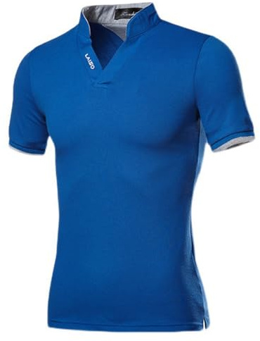 Abbinder Men's Stand Shirt Sports Slim Fit Colour Short Sleeve Shirt Stomach Belt Sauna Belt, blue, M