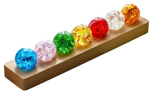 Buithafu 7 Farben Kristallkugel Nachtlicht Set 40mm Eis Riss Glaskugel | LED Ball Lampe warmes Stimmungslicht dekorative Sphäre Kristallkugeln mit USB Kabel mit Holzsockel