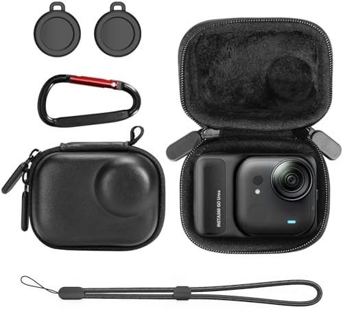 AMAZEAR Custodia da Trasporto per Accessori Insta360 GO Ultra - Borsa da Viaggio Compatta in Pelle Rigida con Interno Morbido, Protezione e Organizzazione,Nero