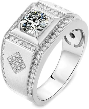 Trauringe Weißgold 750, Promise Ring Herren Moissanit 1ct Breit Weißgold Echter Schmuck 18K Gold Größe 60 (19.1)