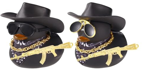 Fukaisu 2stk Cowboy Enten, Coole Cowboy Ente Autodekoration mit Hut und Brille Lustige Dekoration für Armaturenbrett Zuhause Schreibtisch Büro