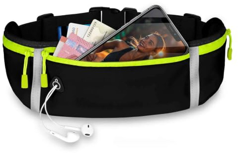 ONEFLOW Active Pro Laufgürtel für iPhone 17 Pro Max Lauftasche mit 3 Fächern, Atmungsaktiv, Sport Handytasche zum Joggen, Handy Bauchtasche Wasserdicht, Running Belt, Schwarz