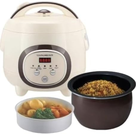 Cuiseur de Riz, 1L Smart Multifunctional Rice Cooker pour 1-3 Personnes, avec Cuiseur Vapeur, 6 Fonctions Multicuiseur, Sans Surveillance, ecran LED Motouch, Minuterie 24 Heures(Beige)