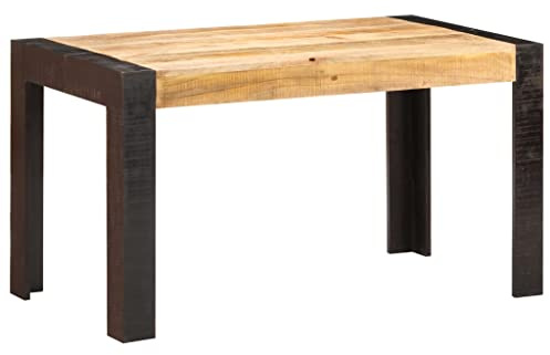 Yunovire Esstisch 140x70x76 cm, Raues Mango-Massivholz, robuster Holztisch für Esszimmer, Küche, Apartment, Industriestil