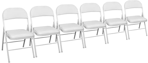 TekBox Folding Faux Leather Chair - Steel Event & Desk Seating (6, White) | Made from steel with padded seat, Seat height 42cm, Weight 3.5kg each