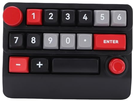 Wireless RGB Mechanical Numeric Keypad, 15 Key Keyboard with Macro Programmable Joystick Knob, Tri Mode for PC Laptop Gaming (Black Red) (Black Red)