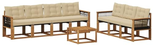 vidaXL Outdoor-Sofagarnitur mit Kissen 8 pcs Natur und Beige, Moderner Garten-Sofa, strapazierfähiges Outdoor-Sektionen-Set, bequemes Terrassenmöbel, ideal zum Entspannen