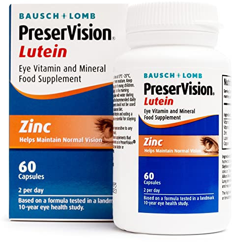 PreserVision Lutein Eye Supplement Capsules, 2 per Day | Bausch + Lomb, Lutein, Zinc, Copper, Vitamin C and E