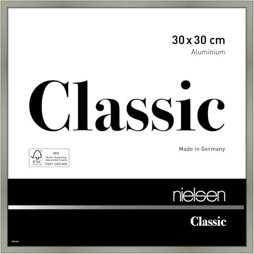 nielsen Bilderrahmen, 30 x 30 cm, Aluminium, Champagner glanz, Rahmen zum Aufhängen im Hoch- & Querformat, Echtglas, Classic