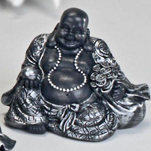 Dekofigur Buddha silberoptik Kugel in Hand