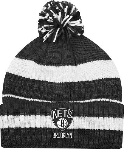 adidas Brooklyn Nets NBA Striped Multi Color Pom Cuffed Knit Hat