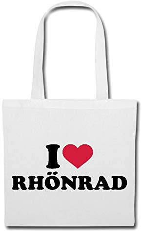 I Love Rhönrad Fahren Kaufen Leihen Rhön Radkurs Stoffbeutel Baumwolltasche Shopper Umhängebeutel 38x42cm lange Henkel wiederverwendbar waschbar Einkauf Alltag Schule Uni Geschenk Farbe Weiß