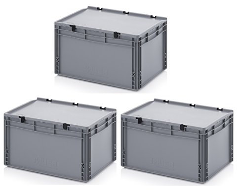 Auer Packaging 3x Eurobehälter 60 x 40 x 33,5 mit Scharnierdeckel inkl. gratis Zollstock 3er Set