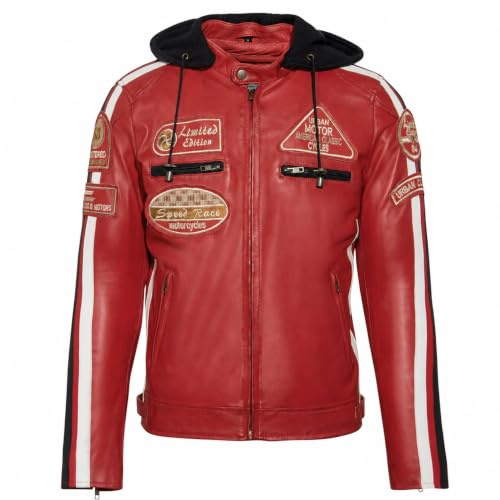 URBAN 5884 Motorradjacke Herren Leder, Herrenjacke aus Lammleder, verstaubare Protektoren für Rücken