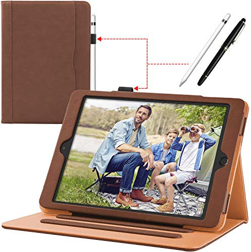 iPad 9.7 Zoll 5/6 Generation 2018/2017 Hülle Leder Kunstleder Business stoßfest Leichte Ständer Schutzhülle Case Cover Mit Pencil Pen Stifthalter Halter Steckplatz für Apple iPad Air 2 / Air, Braun