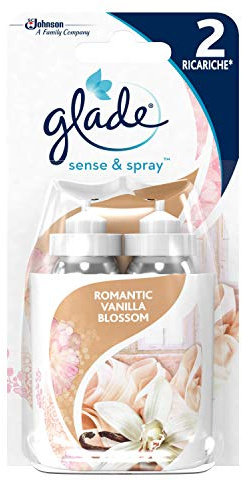 Glade Sense & Spray Doppelpack (kompatibel mit Sense & Spray Base mit Bewegungssensor, Duft Romantic Vanilla Blossom – 4 Packungen à 36 ml