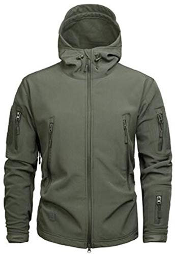 Taktische Militärjacke, warm, Fleece, lange Ärmel, mit Kapuze, Camouflage, wasserdicht, für Camping, Jagd, Angeln, Outdoor, Jacke mit Kapuze Gr. XL, Armeegrün