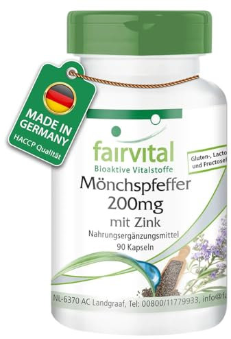 Fairvital | Sauzgatillo 200mg + Zinc - Vitex Agnus Castus - Dosis elevada - VEGANO - 90 Cápsulas