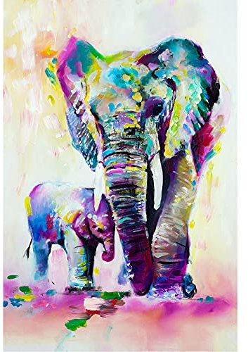Buhoet Puzzle 1000 Teile bunter Elefant und Baby Elefant Erwachsenenpuzzle DIY Kit Holzpuzzle Moderne Wohnkultur Einzigartiges Geschenk