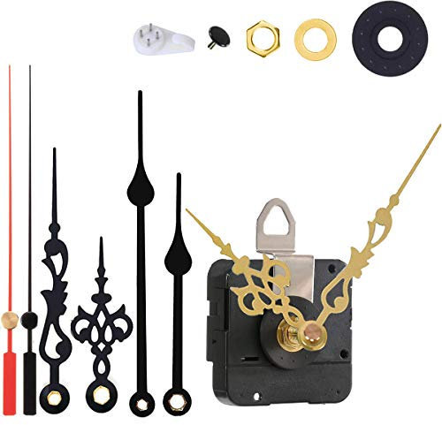 Non-Ticking Hands Quartz DIY Wall Clock Movement Mechanism Battery Operated DIY Repair Parts Replacement with 3 Different Pairs of Hands, 15/32 Inch Maximum Dial Thickness, 7/8 Inch Total Shaft Length