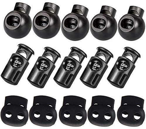45 pezzi fermacavo in gomma nera, fermacorda a molla,Serrature per Cavi in plastica,fermacorda a molla terminale, 30 pezzi fermacorda 8mm 1 foro, 15 pezzi fermacorda 5mm 2 fori