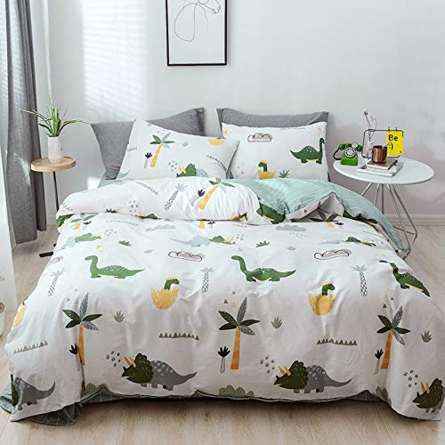GETIYA Kinder Dinosaurier Bettwäsche 100x135 2Teilig Grün Dino Muster Bettbezug Jungen Mädchen Weiche Baumwolle Deckenbezug Einzelbett mit 1 Kissenbezug 40x60