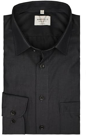 Marvelis Herren-Hemd, Modern Fit, Langarm 64cm, Bügelfrei, Anthrazit, New Kent Kragen, 100% Baumwolle (43)