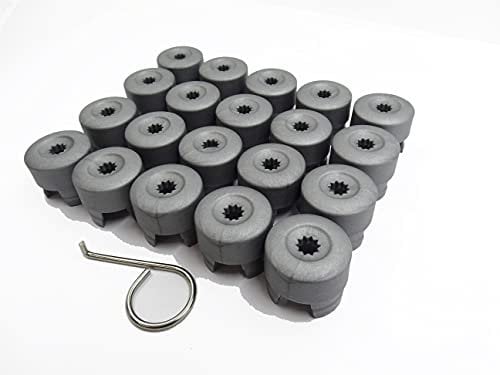 Partsdealers WHEEL NUT BOLT COVERS CAPS FOR VW TRANSPORTER T5 T5.5 TOUAREG AMAROK 19mm x20 NEW SET + TOOL (ALLOY GREY MATT)
