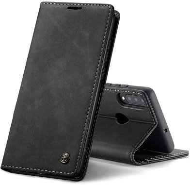 Chocoyi Schutzhülle aus Kunstleder für Huawei P30 Lite, Schutzhülle aus PU-Leder, Magnetverschluss, Kartenfächer, Standfunktion, Schwarz