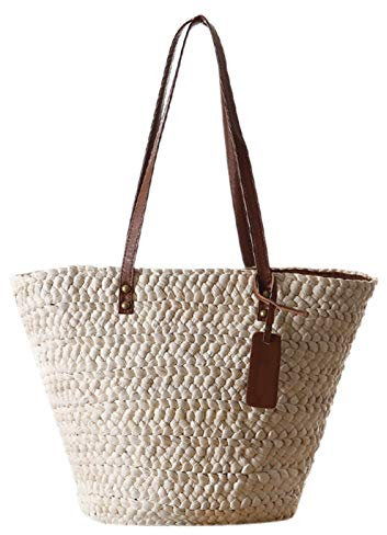 Longlasting playa para mujer verano solo hombro playa paja bolsa simple moda tejida bolsa casual cesta la compra cesta mercado