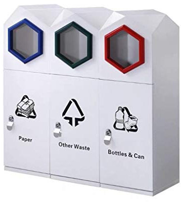 XinYuan Al Aire Libre Papelera de Reciclaje de Acero Inoxidable Triple Bote de Basura, Cubierta Hotel Cubo de Basura con la Etiqueta del Sistema, con el Interior Cubos