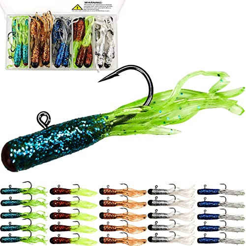 VMSIXVM Tube Baits Tube Jigs Heads Swimbaits Kit, Pre-Rigged Tubes Lure Soft Plastic Fishing Grub Worm, Tube Bait Hooks Crappie Jigs Crappie Lures Tackle for Bass Forelle Süßwasser Salzwasser Angeln