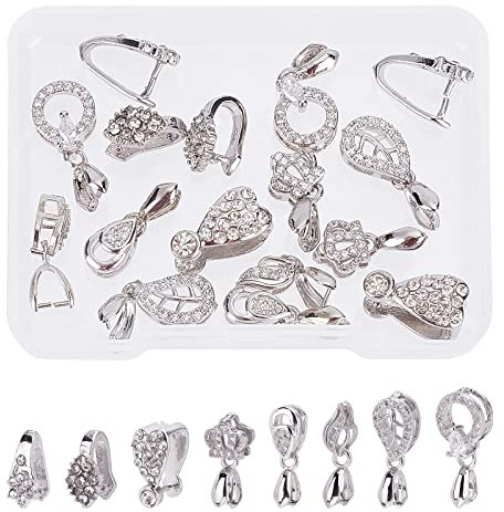 SUPERFINDINGS 16pcs 8 Styles Anhänger Kette Verschluss Clip Messing Halskette Verschlüsse Zirkonia Eispickel Pinch Bails Für DIY Craft Armband Schmuckherstellung