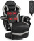 COSTWAY Massage Gaming Chair, Height Adjustable Swivel Racing Video Gaming Recliner with Retractable Footrest, Headrest and Cup Holder, Ergonomic High Back PU Leather Executive Desk Chair (Grey)