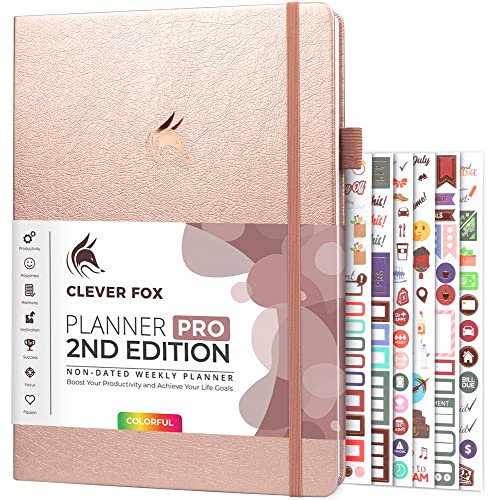 Clever Fox Planner PRO 2nd Edition – Undated Weekly Agenda for Tasks & Time Management – Life Organizer with To-do List, 21.5x28cm (Rose Gold)