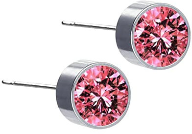 Homxi Herren Damen Ohrringe Edelstahl Stecker,Rund 6MM Rosa Zirkonia Ohrklemme Damen Herren Rosa