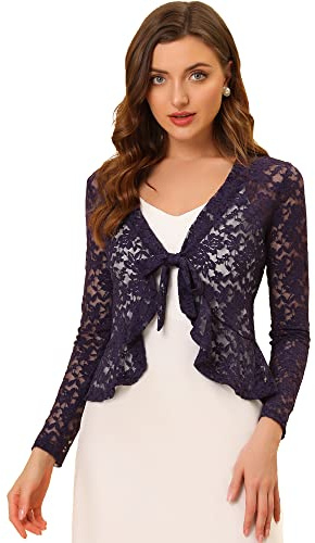 Allegra K Lace Shrug for Women's Tie Front Ruffle Formal Evening Bolero