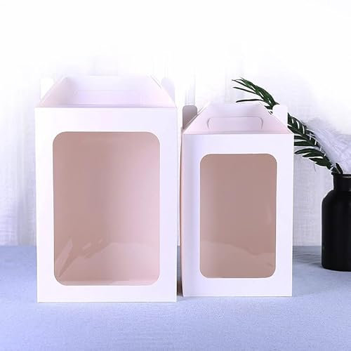 24x Scatole Cartone Confezione Regalo Bomboniera con Manico E finestra (BIANCO, PICCOLO 25 * 18 * 13)