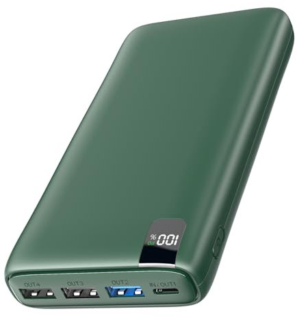 Bateria Externa 27000mAh Power Bank - USB C con LED Patalla Bateria Portatil Hiluckey 22.5W Powerbank 4 Puertos y Pantalla LED Digital Compatible con Smartphones Tabletas